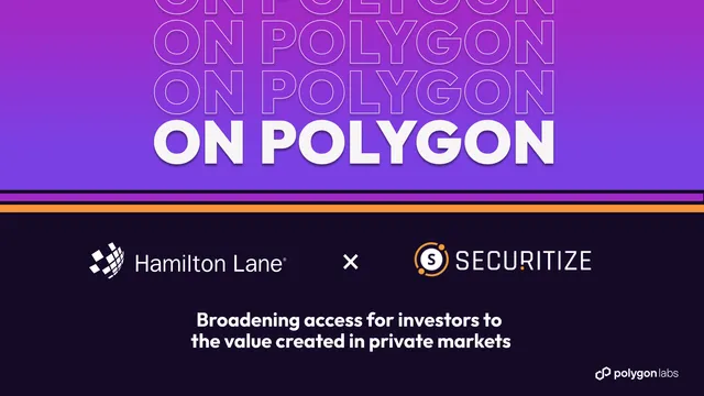 Large "On Polygon" text drifting to the middle of the graphic, with logos for Securitize and Hamilton Lane below